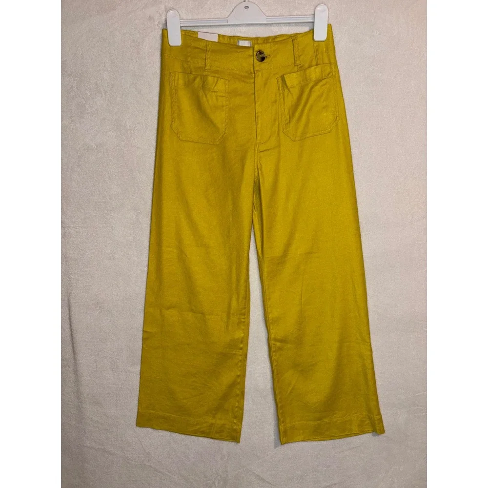 Maeve The Colette Wide Leg Cropped Pants Limelight Yellow Size 28 NWT - Picture 2 of 10
